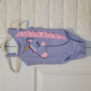 Cat & Jack Toddler One Piece Swimsuit 18M Lavender Unicorn With Ruffles
